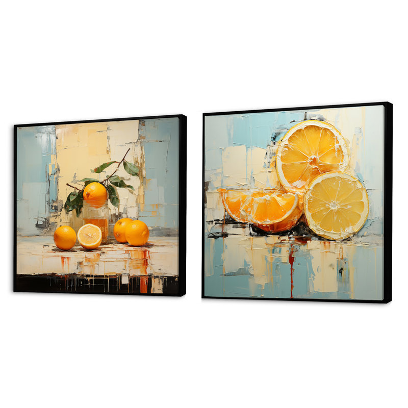 Tangerine tangibilité - fruits orange - ensemble de 2 collages carrés de fruits, Cadre flottant noir, H 16 po x l 33 po