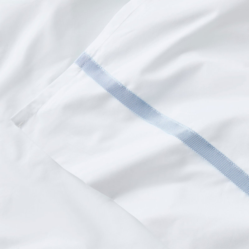 Beaumont Flat Sheet, California King/King Flat Sheet, White/Pale Blue