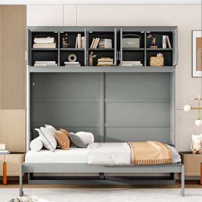 Armoire de lit pleine couleur gris - Optimisez votre chambre d'amis pour plus d'espace. Support de matelas confortable.