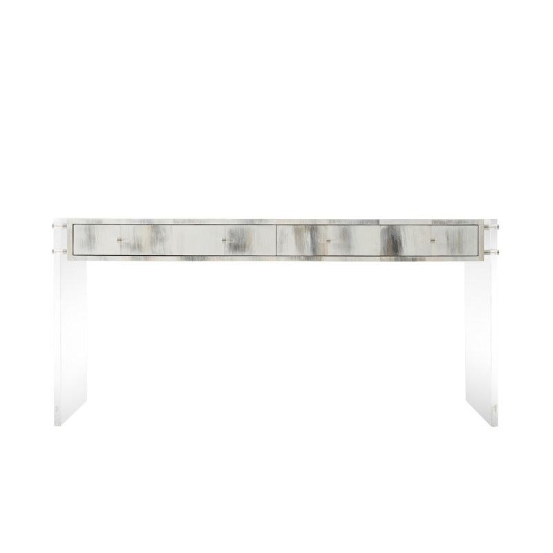 Biscayne Rectangular Faux-Horn Writing Desk with Acrylic & Steel Details