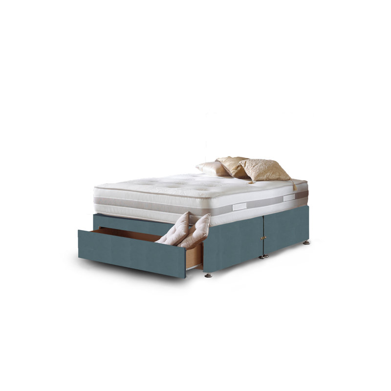 Aspelare Pocketsprung Divan Bed Set, Small Single, 2 Drawers, Sky Plush Velvet