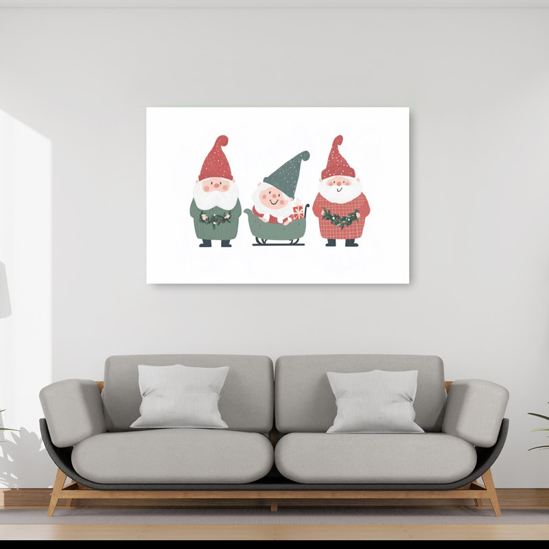 Happy Holiday Gnomes Contemporary Pine Winter Wall Art Print by Mathieu - Wrapped Canvas Print, 101.6cm H x 152.4cm W