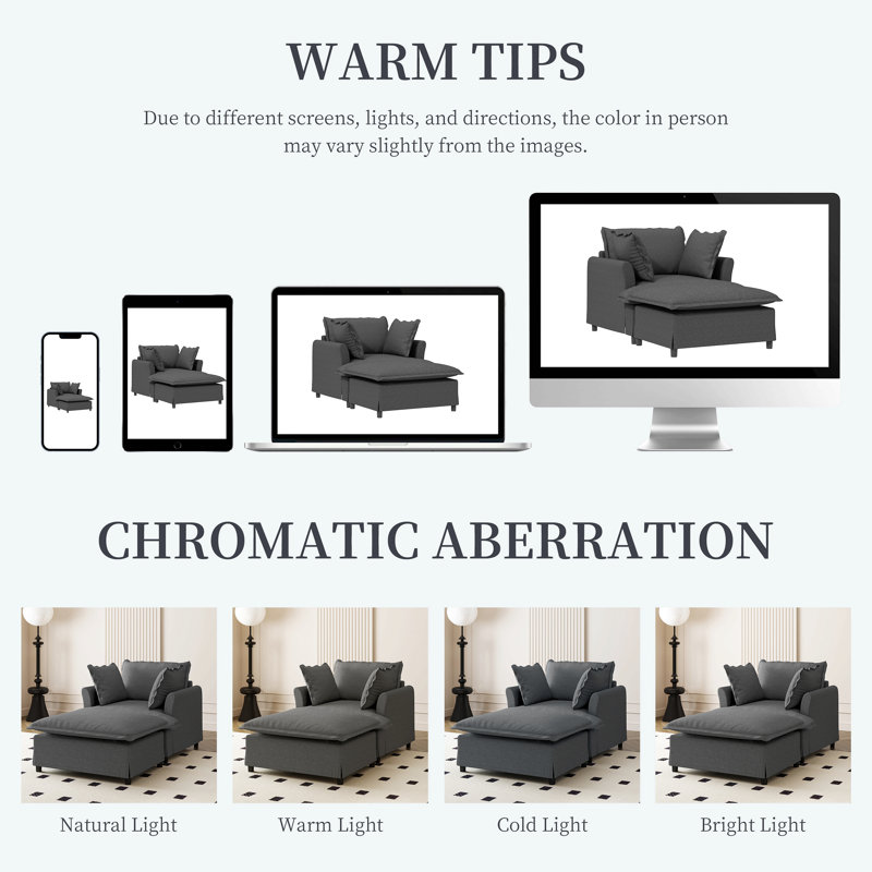Chaise longue surdimensionnée intérieure, canapé-lit simple en chenille avec siège large, fauteuil rembourré avec repose-pieds et repose-pieds mobile, ensemble de canapé-lit pour le salon, la chambre à coucher