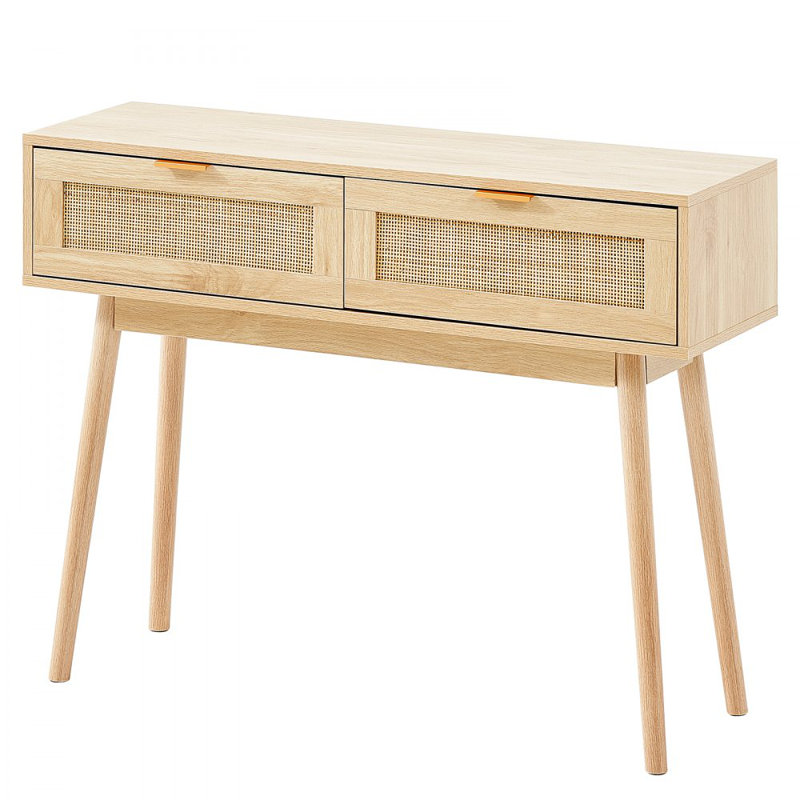Rattan Console Table with 2 Storage Drawers Rattan 39.37x11.81x29.33inch Sliding Door Natural, Rattan Entryway Table with Storage