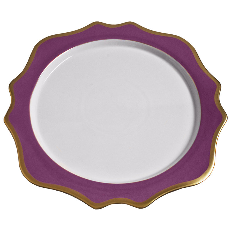 Annas Palette Porcelain China Scalloped Charger, Purple Orchid