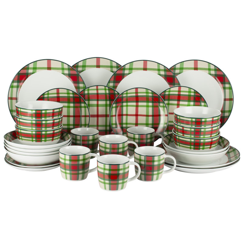 30PC GREEN TARTAN DINNER SET