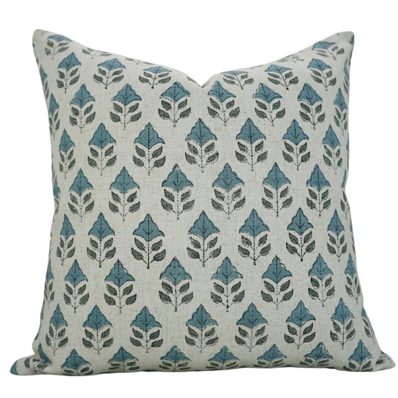 Coussin Fab Divine, Carrée, Floral bleu 1, H 18 po x l 18 po