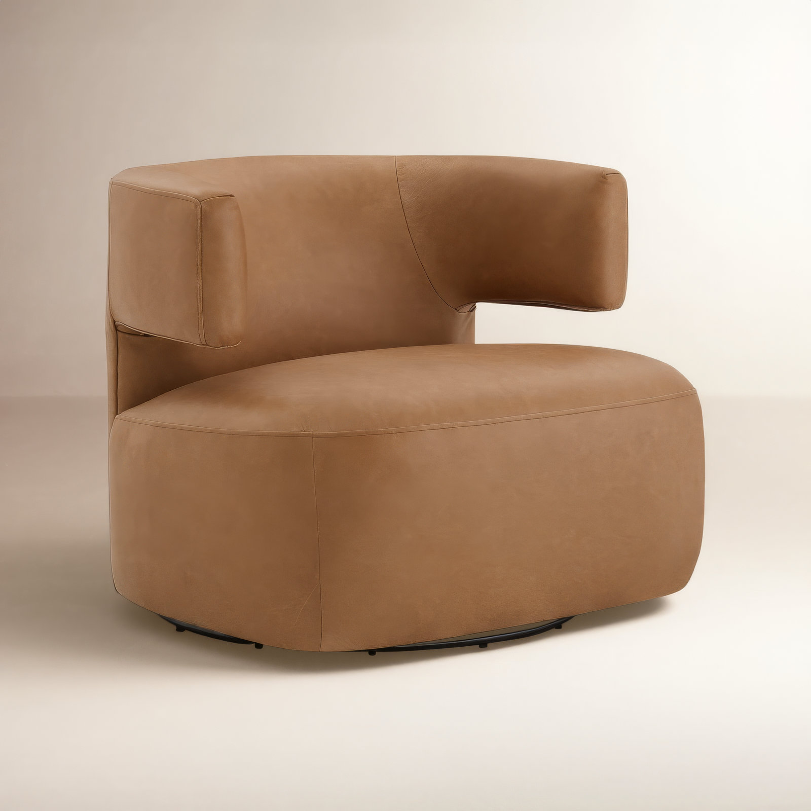 Bascom Genuine Leather Swivel Barrel Chair, Marseille Brown