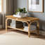 Banc d'appoint moderne de style bohémien avec construction naturelle, siège rectangulaire, une tablette ouverte, ornements enroulés et structure ajourée, couleur brune, 16,38 po de profondeur, 39,36 de largeur, 18,54 de hauteur, 13,95 lb