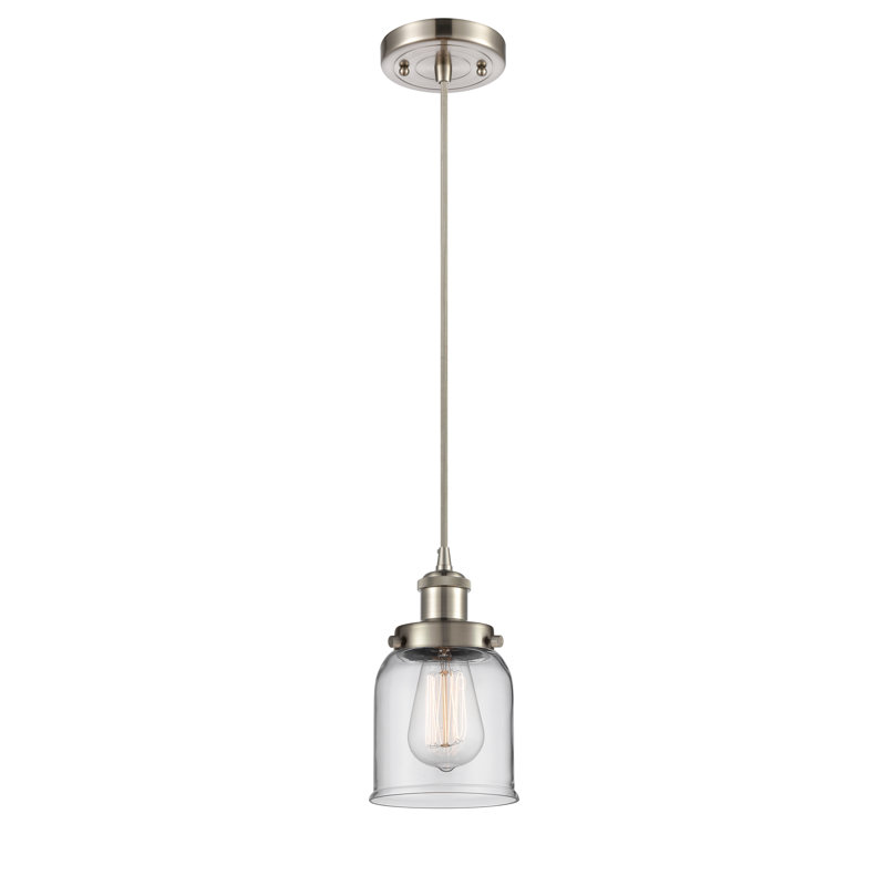 Luminaire suspendu en forme de cloche à 1 lumière Clara, Nickel satiné brossé, DEL, Transparent