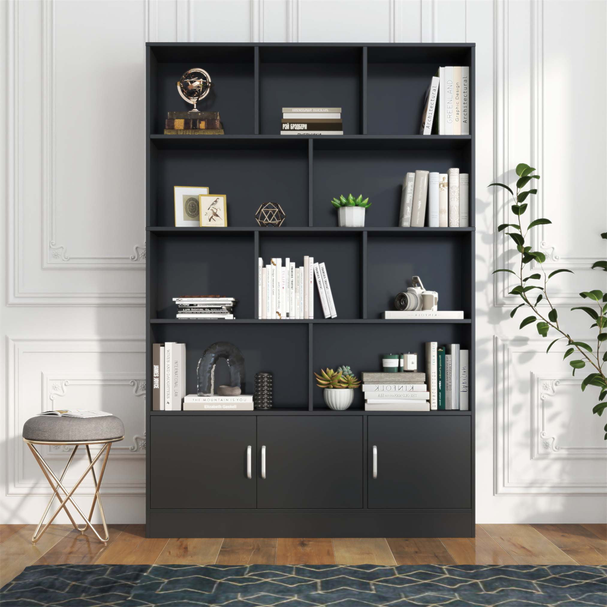 Latitude Run® Tall 70.87 Inch Bookshelf With 10 Cubes And 3 Doors, 4 ...