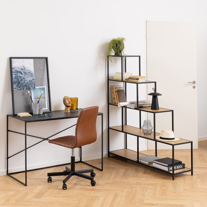 Amirea 150cm H x 135cm W Step Bookcase, Black/Oak