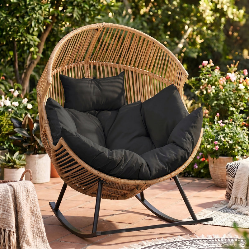Fauteuil à bascule d'extérieur avec coussin Calcedonio, Gris / naturel