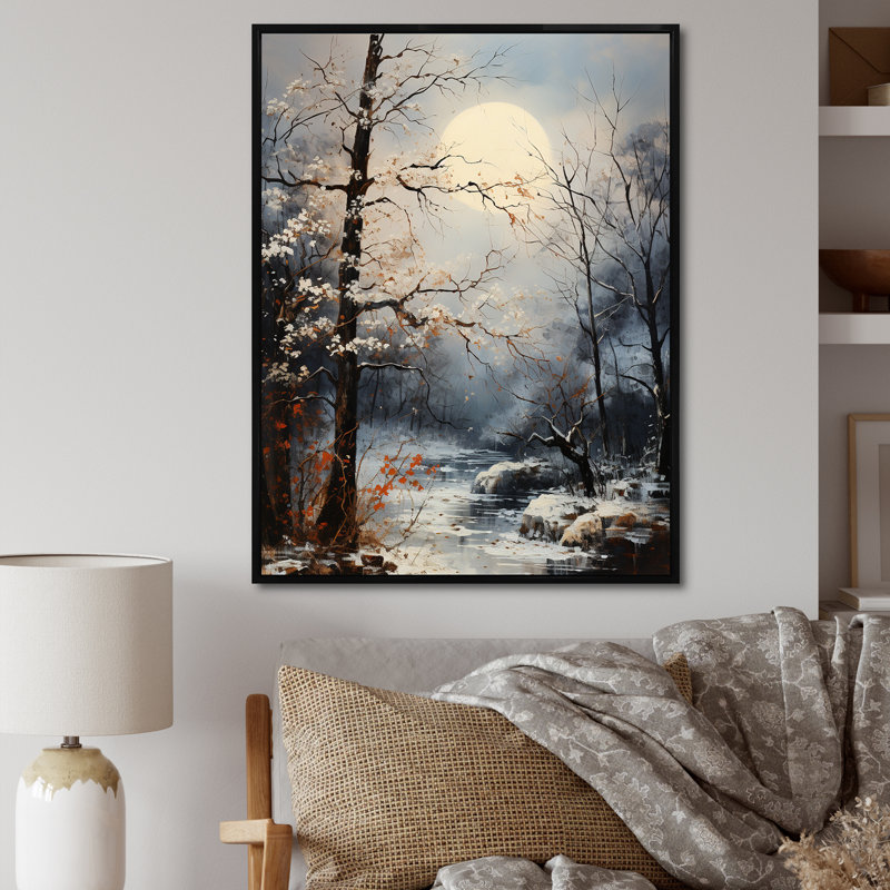 Moonlit Shadows In Winter sur toile, Cadre flottant noir, H 32 po x l 24 po x P 1 po