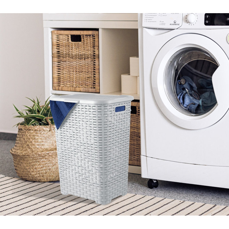 Plastic Laundry Hamper with Handles, Smoke White