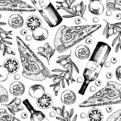 Papier peint à peler et à coller L 96 po x l 24 po Pizzas And Wines N013273