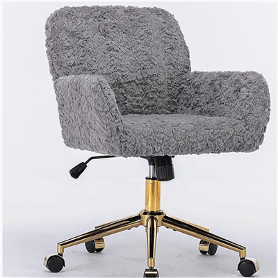 Office Chair,Artificial rabbit hair Home Office Chair with Metal Base,Adjustable Desk Chair Rotating Office Chair,Makeup Chair