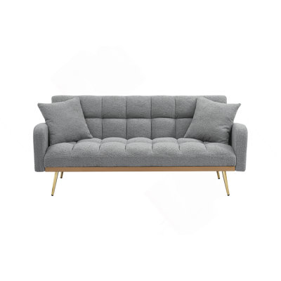69 Inch Adjustable Teddy Sofa Bed In Gray, For Small Spaces And Multi-Functional Living