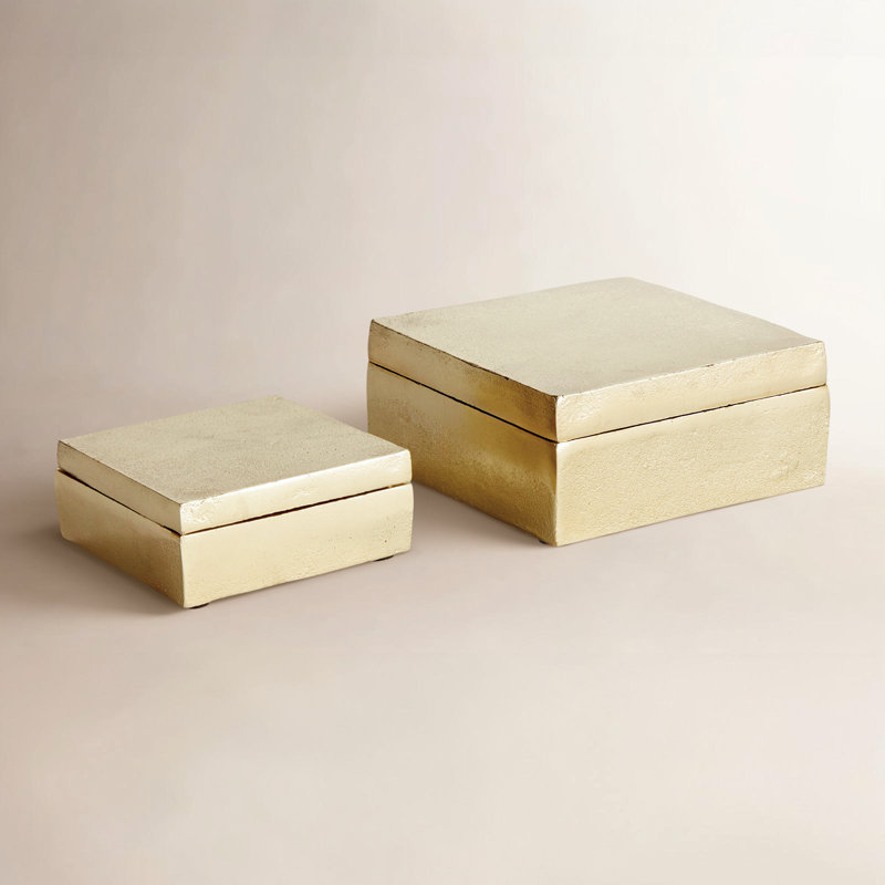 Boîtes de rangement en aluminium coulé au sable en métal doré, ensemble de 2