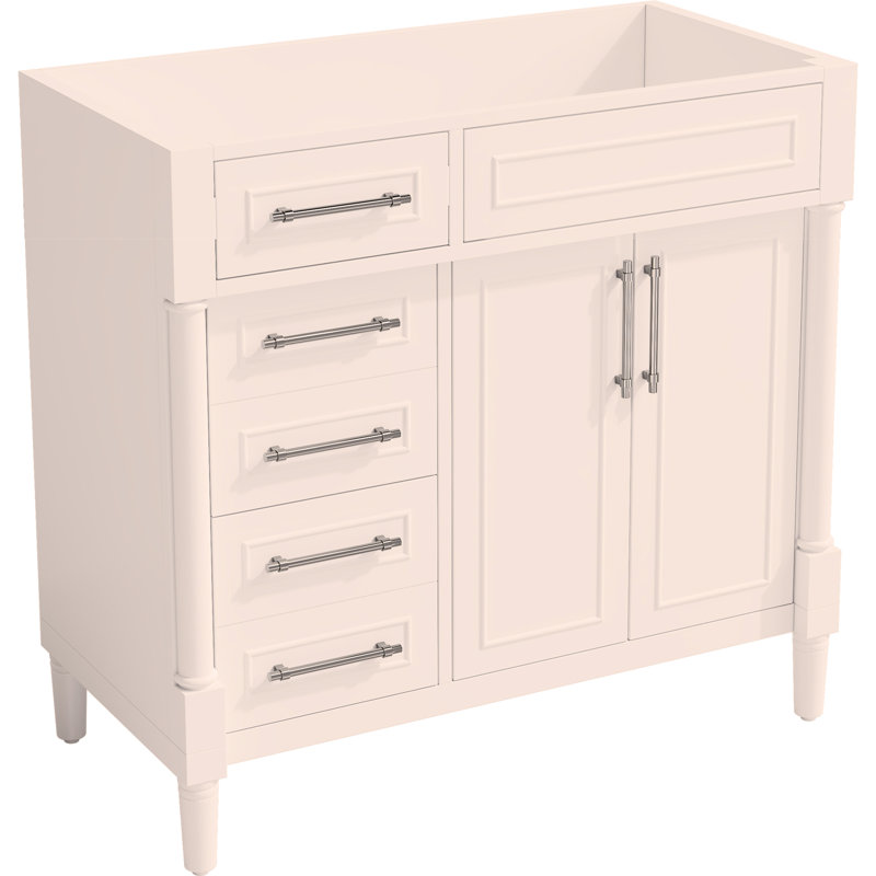 Armoire de rangement de salle de bain autoportante 36 po, meuble-lavabo à cadre en bois massif avec 2 tiroirs, tiroir basculant et tablette réglable en hauteur (lavabo non inclus)
