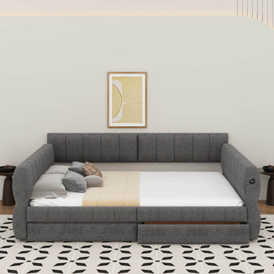 Queen Size Upholstered Platform Bed With USB And Drawers by Red Barrel Studio