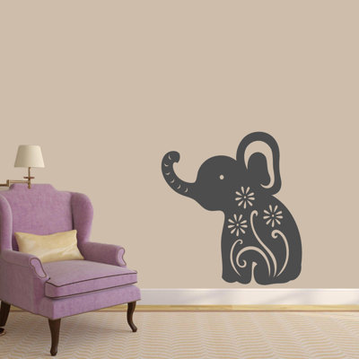 Décalcomanie murale éléphant floral