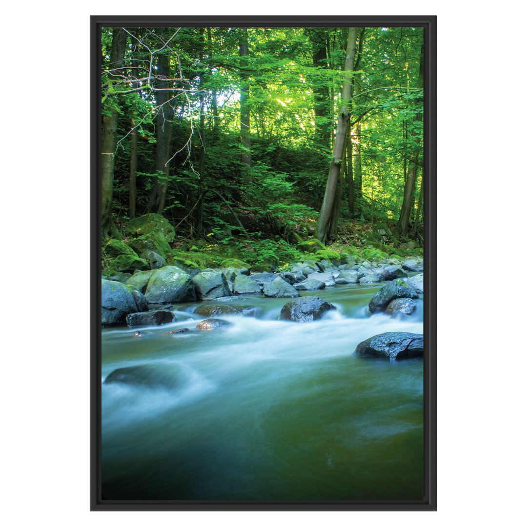 Gerahmtes Wandbild FlussWald mit Steinen