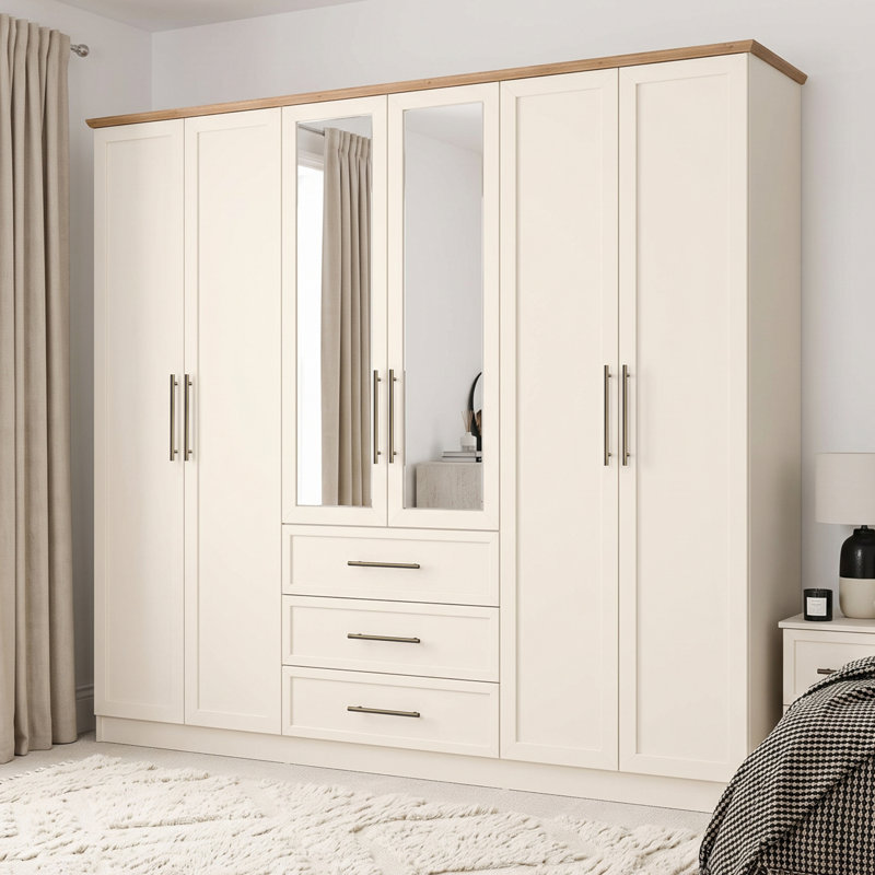 Cleverton Tellys 6 Door 3 Drawer Wardrobe with Mirror, Ivory