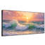 Très grande reproduction d'art sur tissu - Vagues océaniques vives au coucher du soleil avec reflet doré pour le salon - «Assemblage requis du cadre (cadre non fini)»-124791846