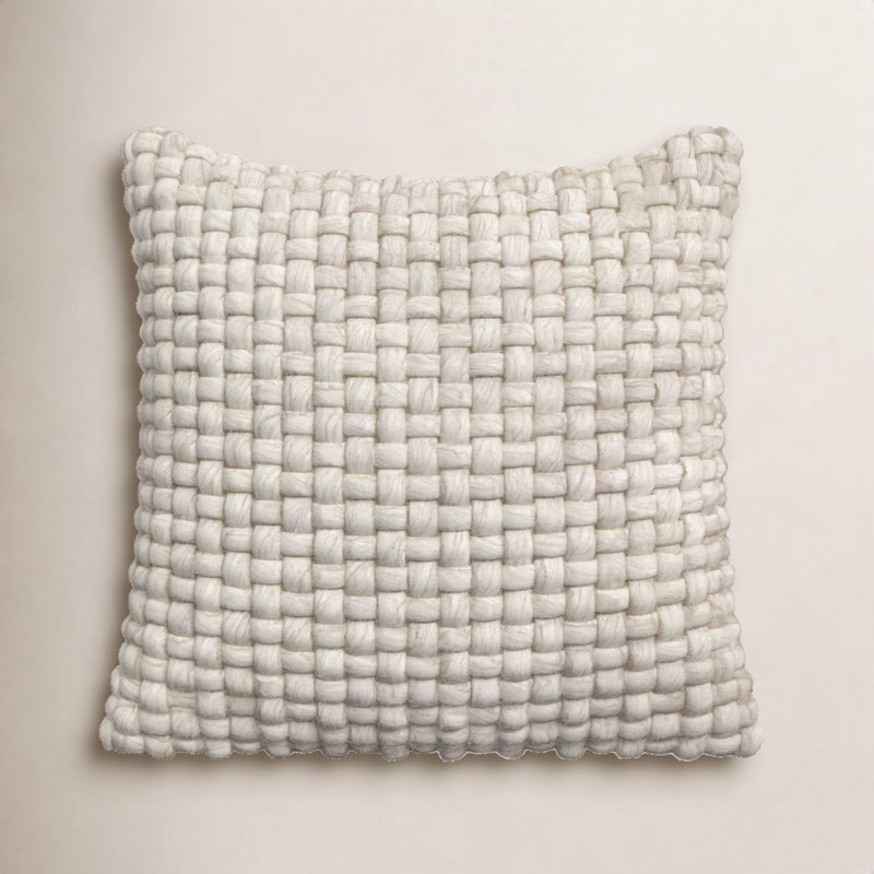 Belel Wool, Cotton Throw Pillow, Beige, 20" x 20", Pillow Cover Only - No Insert
