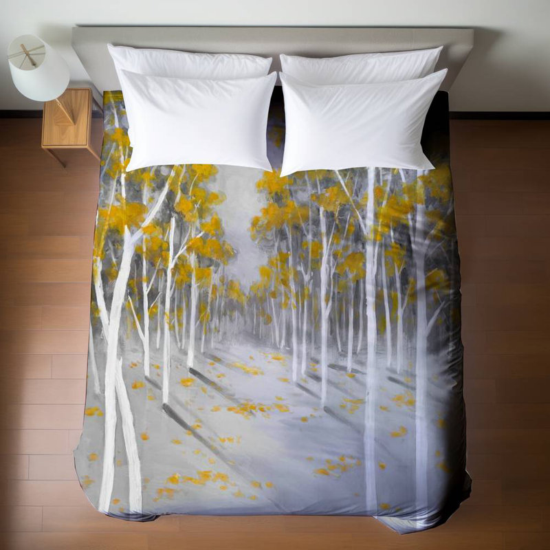 Yellow Birch Forest Gray Trees Duvet Cover - Bedroom Decor