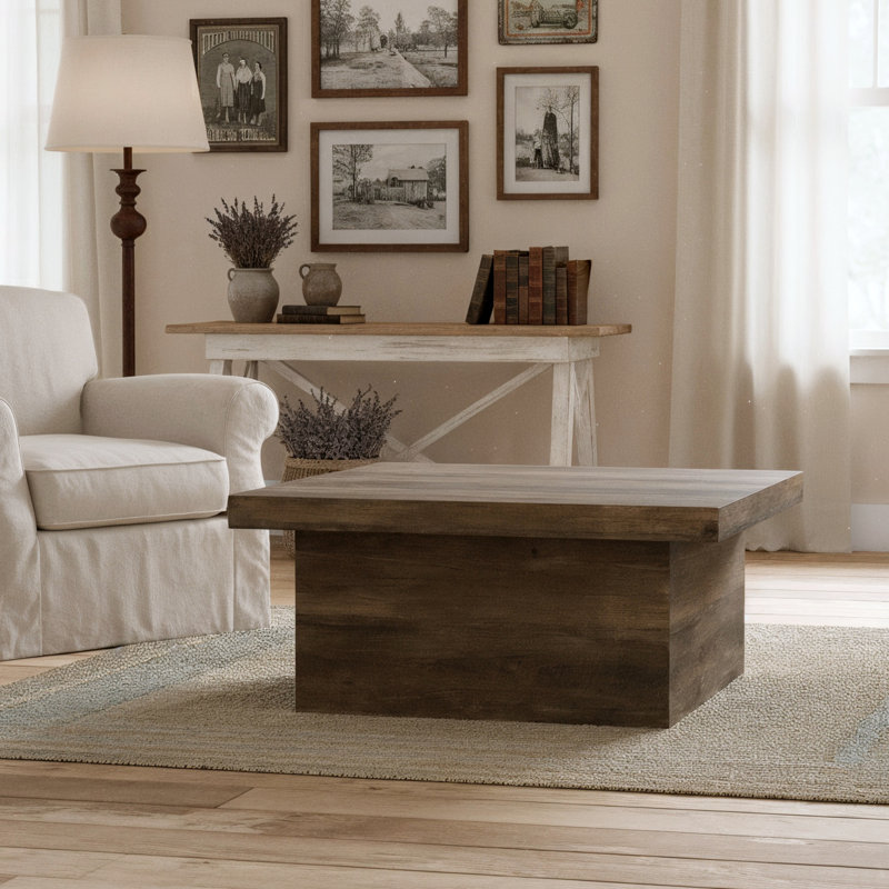 Caomhan Block Coffee Table, Chêne noueux, 16.1" H x 35.4" L x 35.4" W