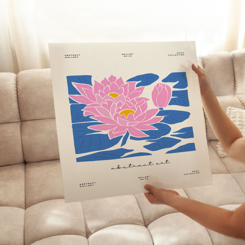 Impression florale de magnolias roses, H 28 po x l 28 po
