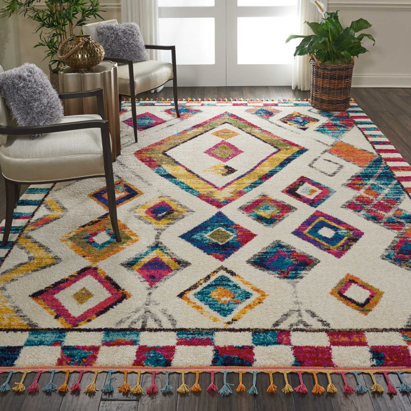 Tapis ivoire Lucina Tribal Bohemian, Rectangle 7 pi 10 po x 10 pi 6 po