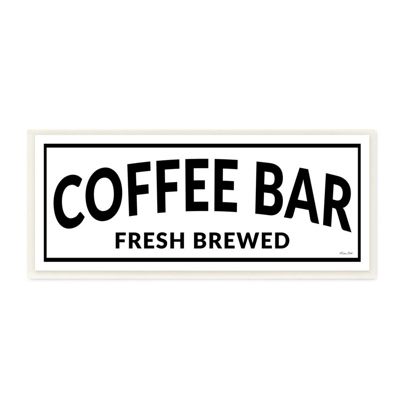 «Coffee Bar Typographie Minimal Style Cafe» par Susan Ball - Art textuel, H 7 po x l 17 po x P 0,5 po, Plaque murale