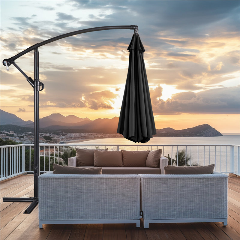 300cm D Patio Offset Umbrella, Black