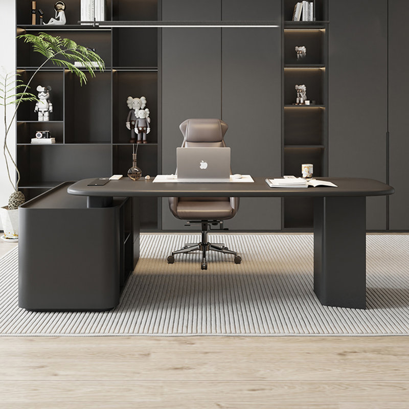 Bureau en bois manufacturé en L noir avec bureau à 3 tiroirs, Retour à droite, H 29,53 po x l 86,61 po x P 51,18 po