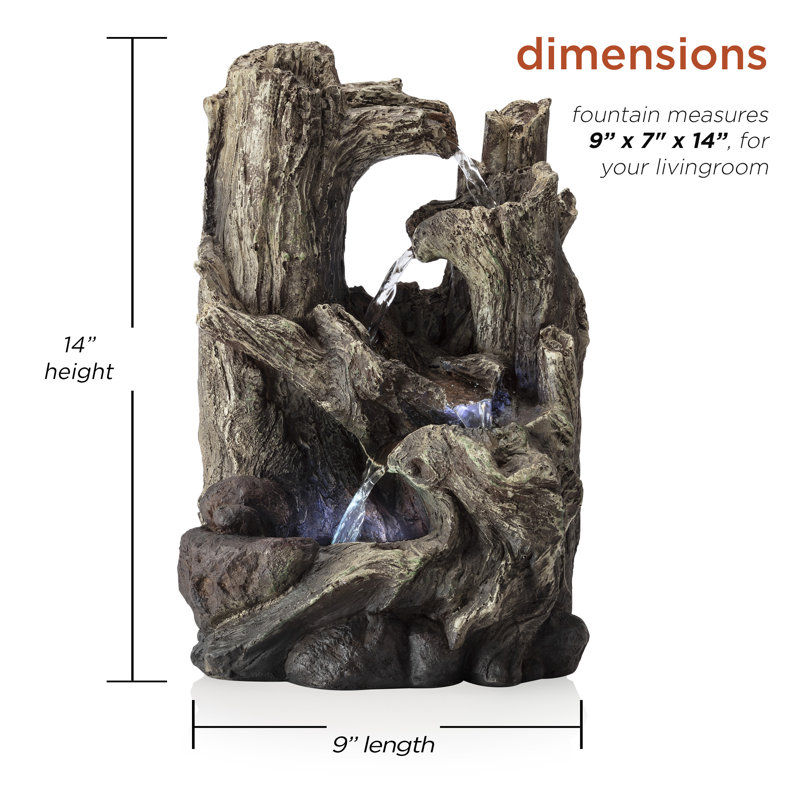 Outdoor Floor Tree Trunk Fountain with LED Lights, 40" H x 21" W x 18" D