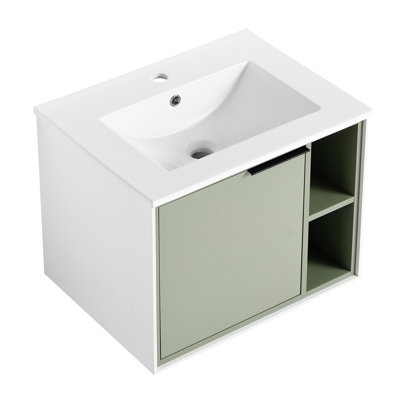 Meuble-lavabo mural flottant Rukshan de 24 po avec lavabo en céramique et porte d'armoire à fermeture en douceur