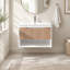 Meuble sous-vasque suspendu de 76 cm (30 po) seulement, meuble-lavabo mural moderne en MDF avec tiroir cannelé et étagère ouverte, blanc/chêne