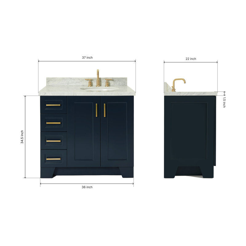 ARIEL TAYLOR 37 IN LEFT OFFSET RECTANGLE SINK VANITY, Midnight Blue, Oval, Right 