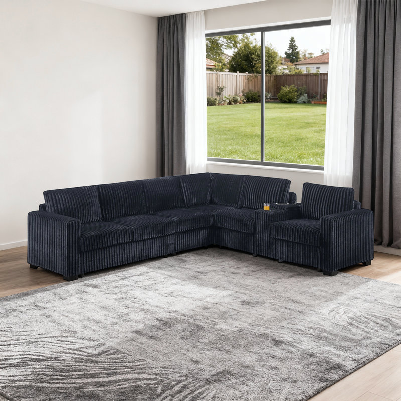 Canapé modulaire réversible avec console de chargement USB, Noir