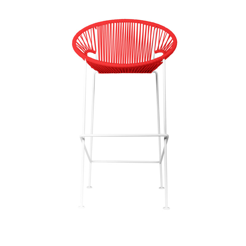 Alaena Puerto Indoor/Outdoor Handmade Bar Height Stool, White, Red