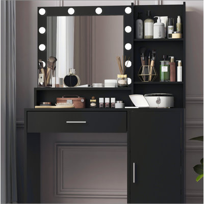 Vanity Desk With Mirror & Light, Large Drawer Three Level Storage Dresser, 3 Lighting Modes Adjustable Brightness, Bedroom Dressing Table