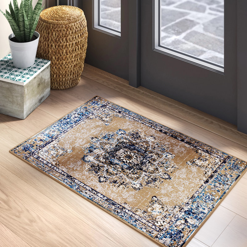 Tapis bleu / beige Odelia, Tapis de couloir 2 pi x 8 pi