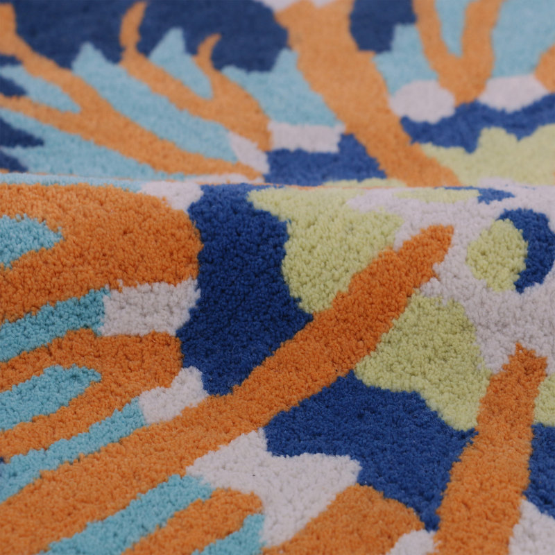Floral Area Rug in Blue/Green/Orange, Novelty 7' x 7'