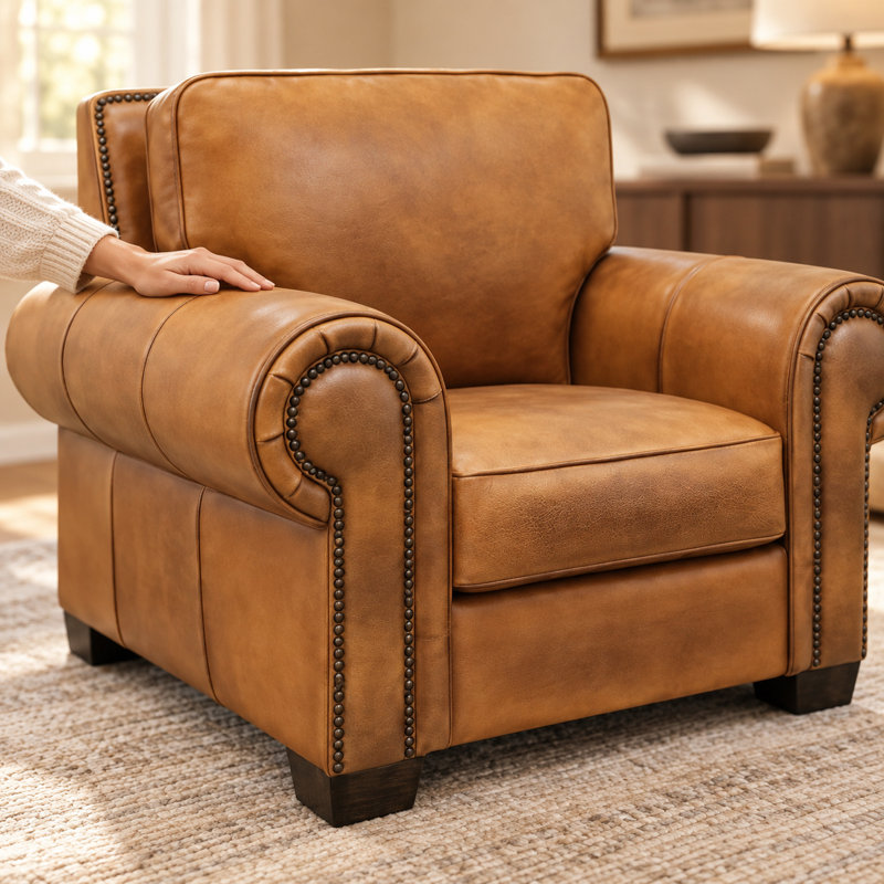 Valencia 100% Top Grain Hand Antiqued Leather Traditional Armchair