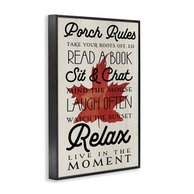 Canada Porch Rules with Leaf Framed Giclee, design by Lil' Rue