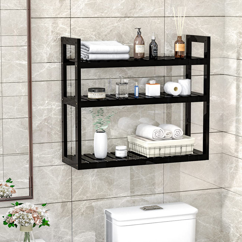 Brunetto Wicker Bathroom Shelves, Black