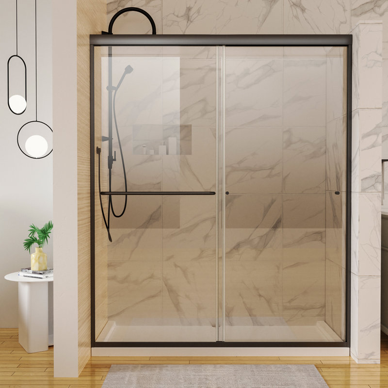60'' - W x 72'' H Single Added Door Frameless Shower Door with, Black